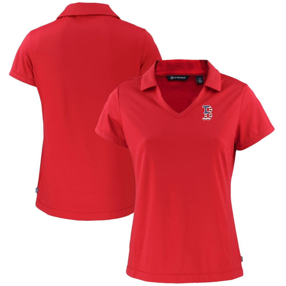 Women's Boston Red Sox  Cutter & Buck Red Daybreak Eco Recycled V-Neck Polo
