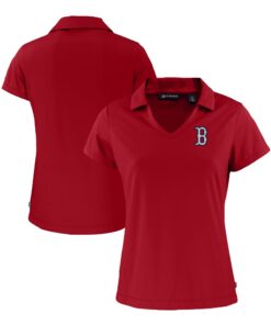 Women's Boston Red Sox  Cutter & Buck Red Daybreak Eco Recycled V-Neck Polo