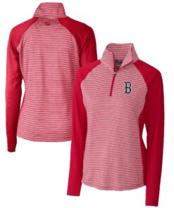 Women's Boston Red Sox  Cutter & Buck Red DryTec Forge Tonal Stripe Half-Zip Top