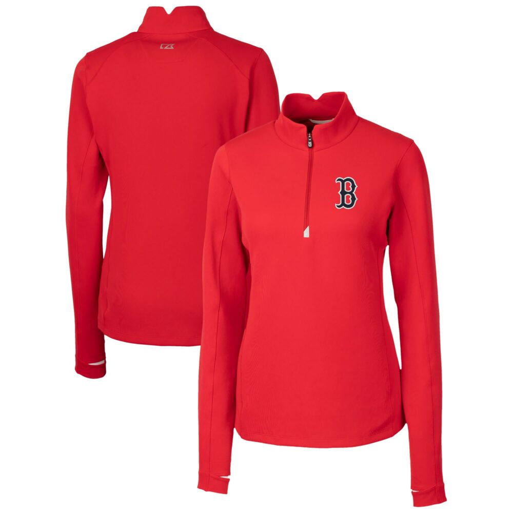 Women's Boston Red Sox  Cutter & Buck Red DryTec Traverse Stretch Quarter-Zip Pullover Top