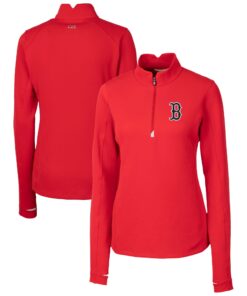 Women's Boston Red Sox  Cutter & Buck Red DryTec Traverse Stretch Quarter-Zip Pullover Top