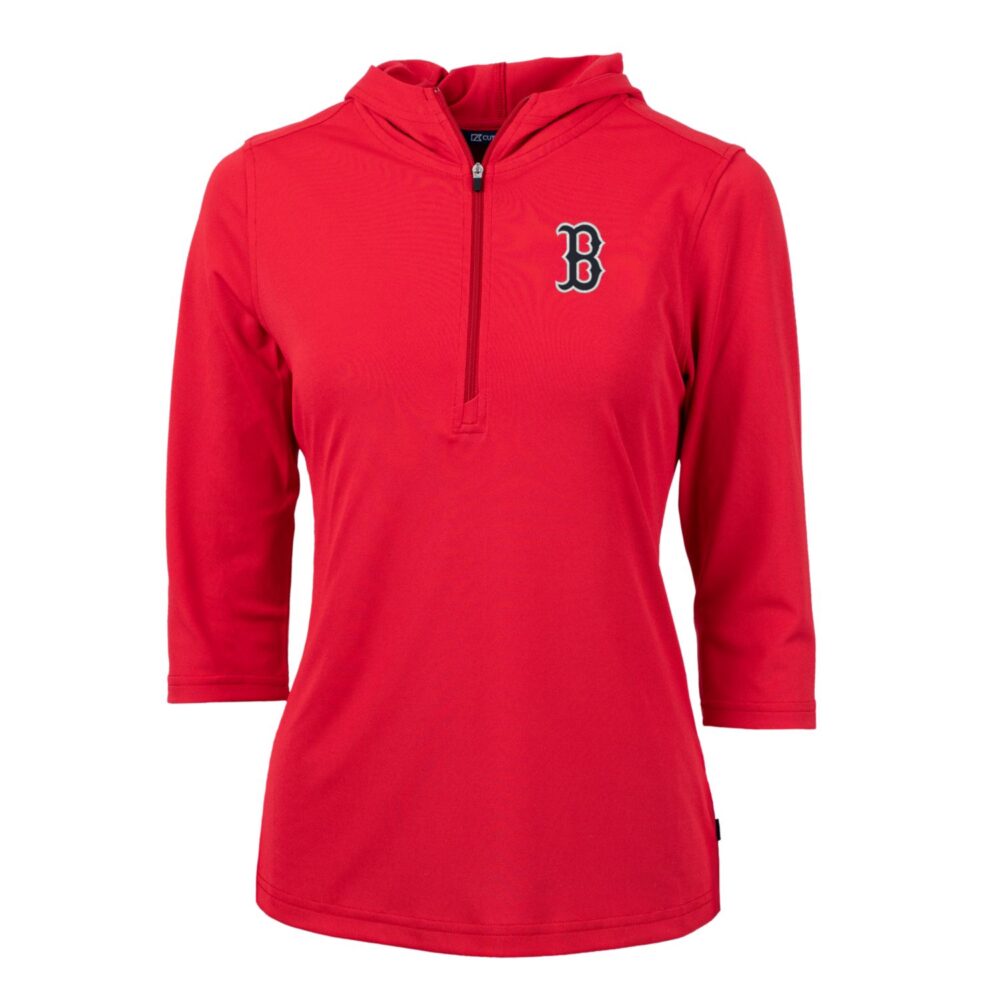 Women's Boston Red Sox Cutter & Buck Red Virtue Eco Pique 3/4 Sleeve Half-Zip Pullover Hoodie