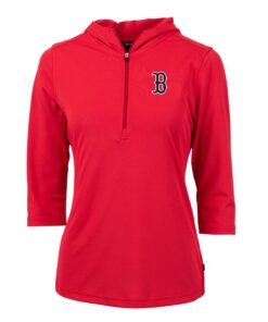 Women's Boston Red Sox Cutter & Buck Red Virtue Eco Pique 3/4 Sleeve Half-Zip Pullover Hoodie