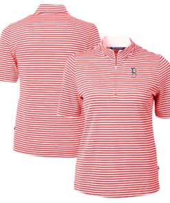 Women's Boston Red Sox Cutter & Buck Red Virtue Eco Pique Stripe Recycled Quarter-Zip Pullover Top