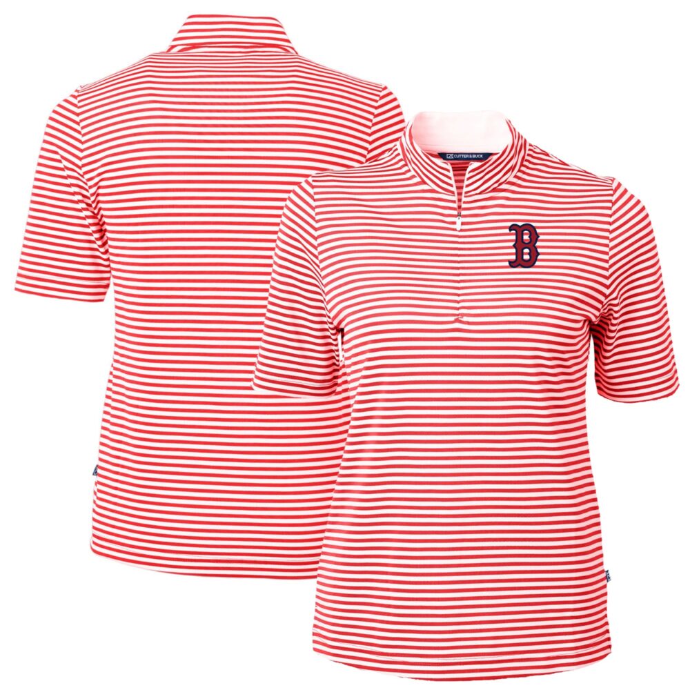 Women's Boston Red Sox  Cutter & Buck Red Virtue Eco Pique Stripe Top