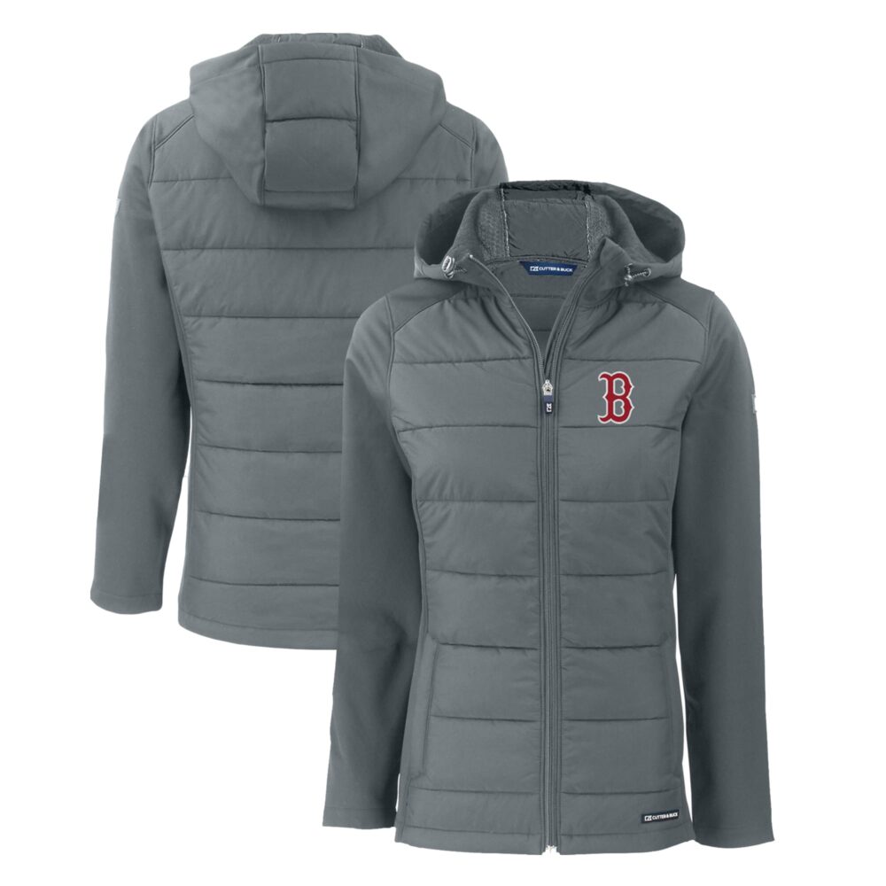 Women's Boston Red Sox  Cutter & Buck Steel Evoke Hybrid Eco Softshell Recycled Full-Zip Hoodie Jacket