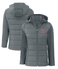 Women's Boston Red Sox  Cutter & Buck Steel Evoke Hybrid Eco Softshell Recycled Full-Zip Hoodie Jacket