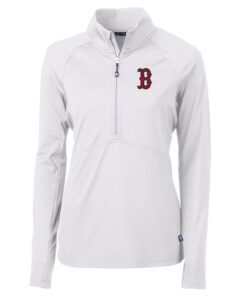 Women's Boston Red Sox Cutter & Buck White Adapt Eco Knit Stretch Half-Zip Pullover Top
