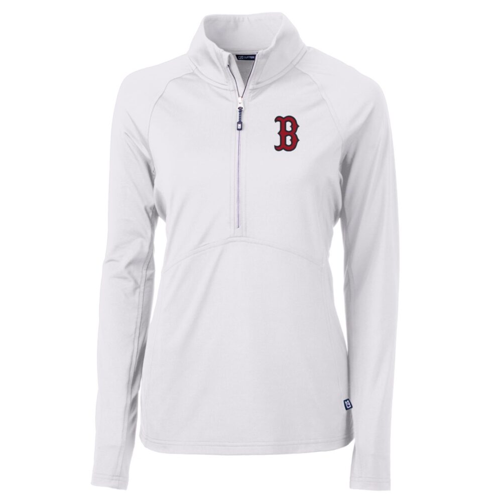 Women's Boston Red Sox Cutter & Buck White Adapt Eco Knit Stretch Half-Zip Pullover Top