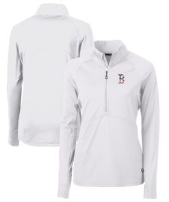 Women's Boston Red Sox Cutter & Buck White Americana Logo Adapt Eco Knit Stretch Recycled Half-Zip Pullover Top