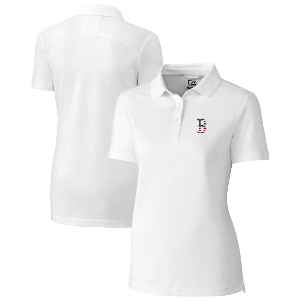 Women's Boston Red Sox Cutter & Buck White Americana Logo Advantage DryTec Tri-Blend Pique Polo