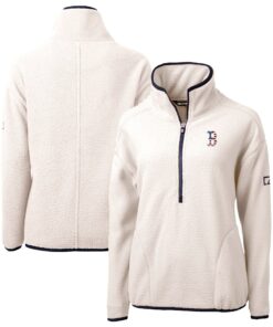 Women's Boston Red Sox Cutter & Buck White Americana Logo Cascade Eco Sherpa Fleece Half-Zip Pullover Jacket