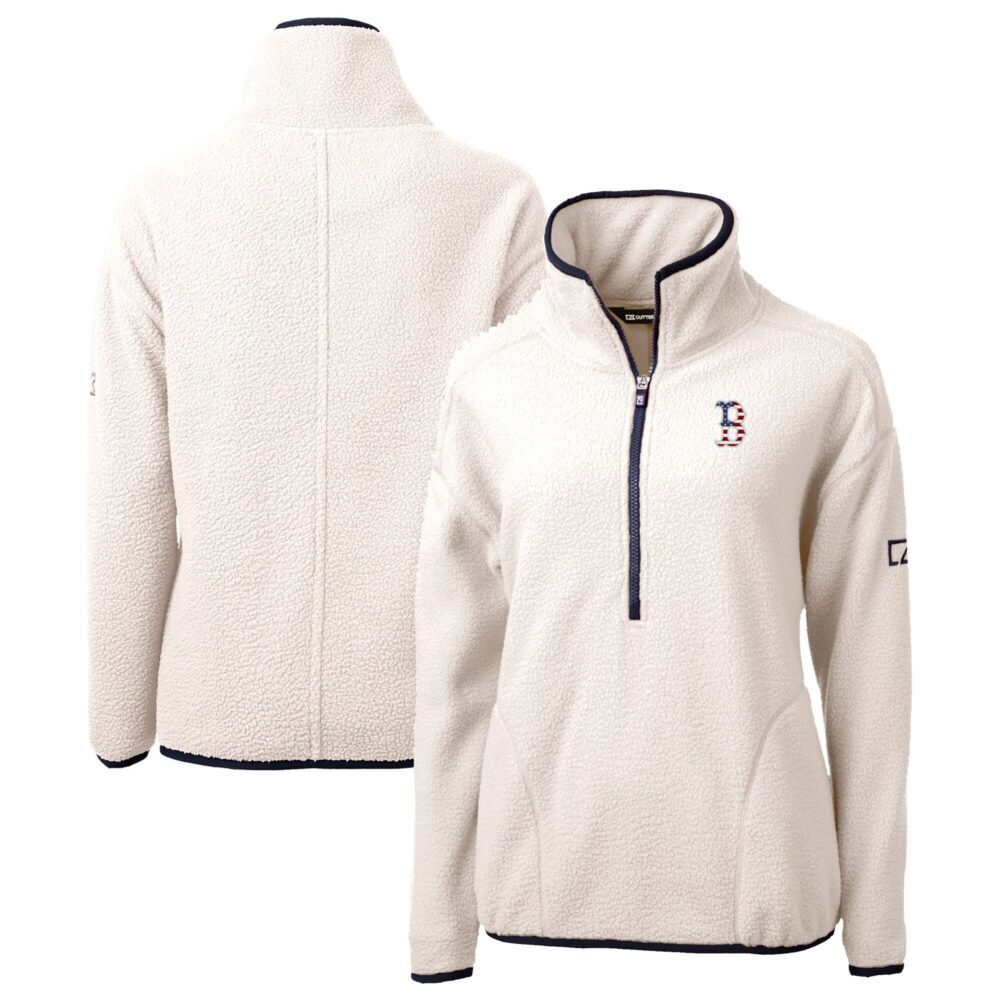 Women's Boston Red Sox Cutter & Buck White Americana Logo Cascade Eco Sherpa Fleece Half-Zip Pullover Jacket