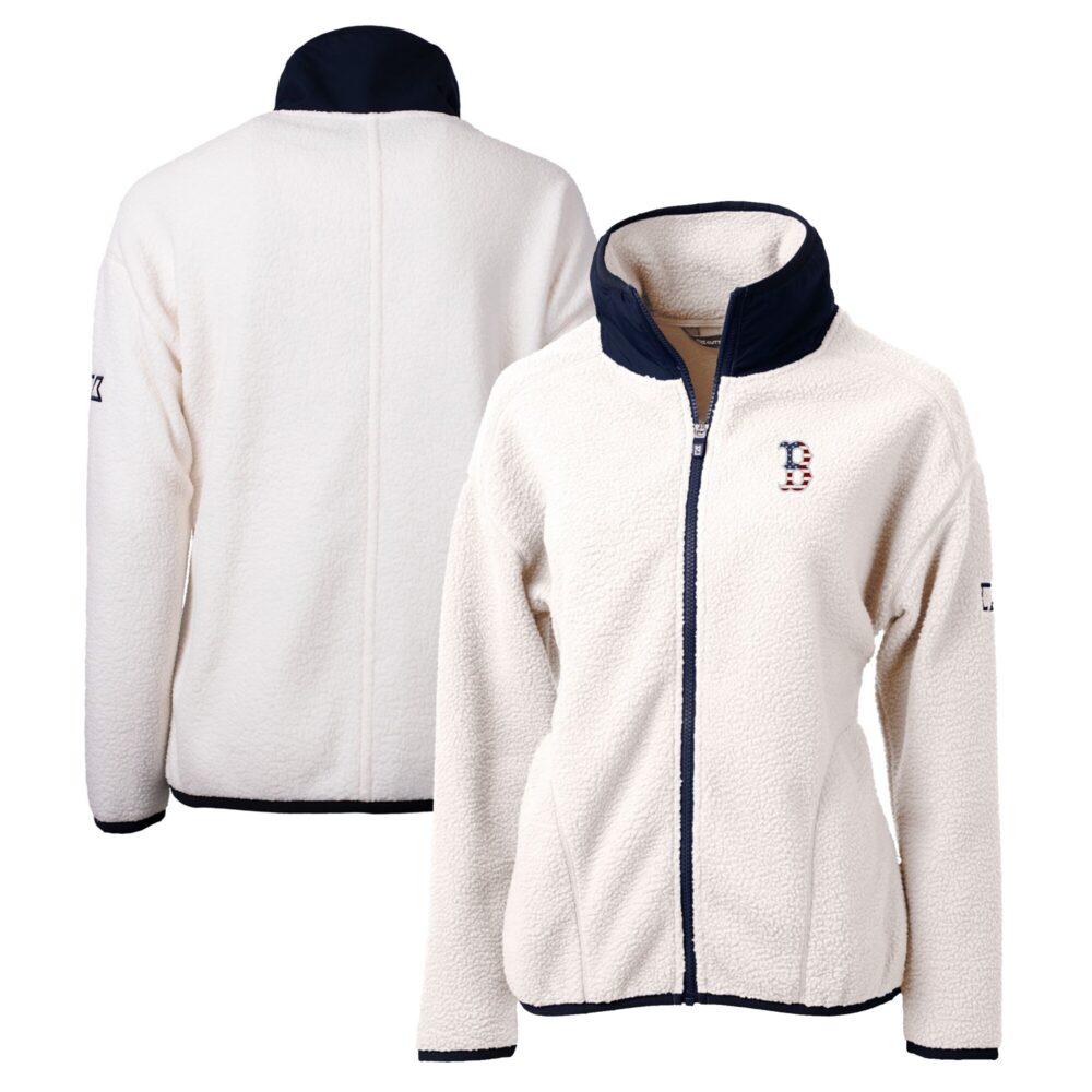 Women's Boston Red Sox Cutter & Buck White Americana Logo Cascade Eco Sherpa Full-Zip Fleece Jacket