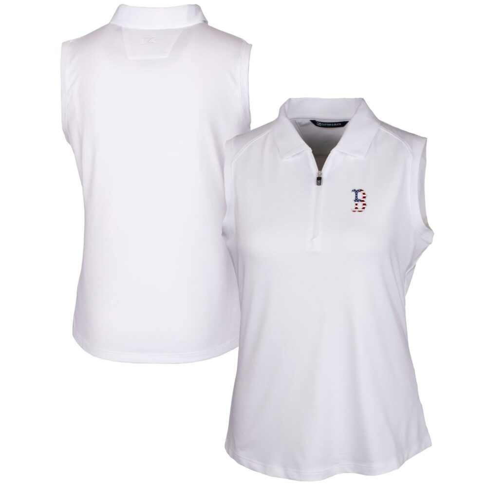 Women's Boston Red Sox Cutter & Buck White Americana Logo DryTec Forge Stretch Sleeveless Polo