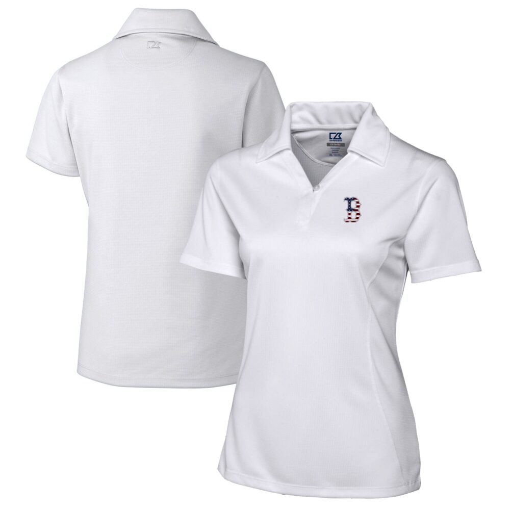 Women's Boston Red Sox Cutter & Buck White Americana Logo DryTec Genre Textured Solid Polo