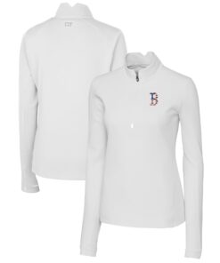 Women's Boston Red Sox Cutter & Buck White Americana Logo DryTec Traverse Stretch Quarter-Zip Pullover Top