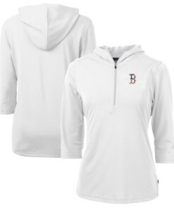 Women's Boston Red Sox Cutter & Buck White Americana Logo DryTec Virtue Eco Pique Recycled Half-Zip Pullover Hoodie