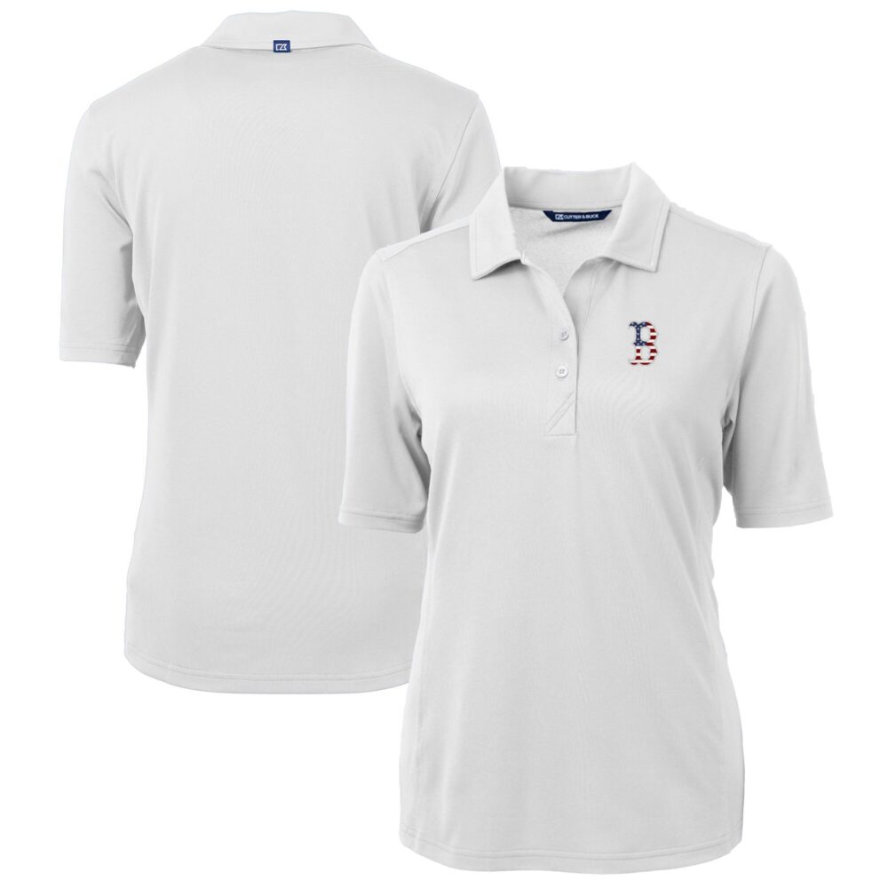 Women's Boston Red Sox Cutter & Buck White Americana Logo DryTec Virtue Eco Pique Recycled Polo