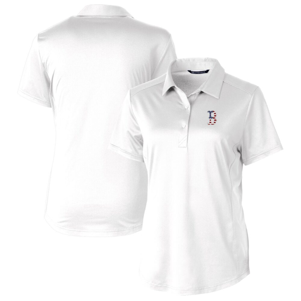 Women's Boston Red Sox Cutter & Buck White Americana Logo Prospect DryTec Textured Stretch Polo