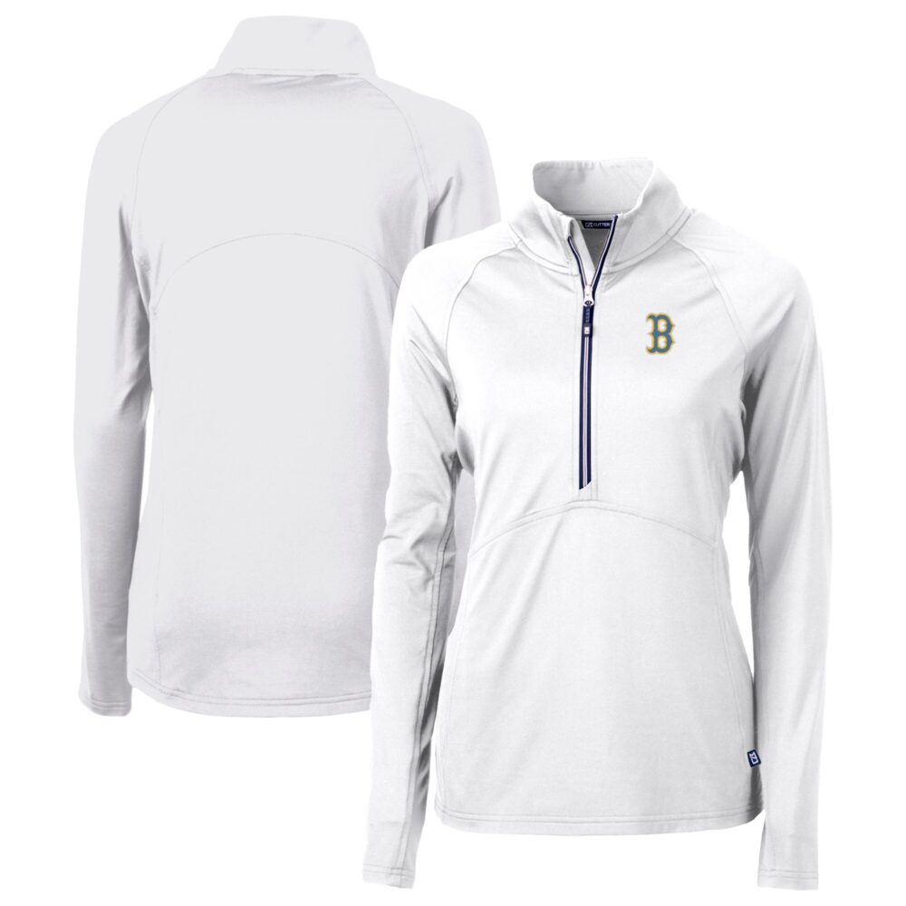 Women's Boston Red Sox Cutter & Buck White City Connect Adapt Eco Knit Recycled Half-Zip Pullover Top