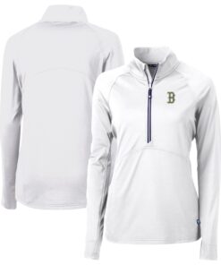 Women's Boston Red Sox Cutter & Buck White City Connect Adapt Eco Knit Recycled Half-Zip Pullover Top