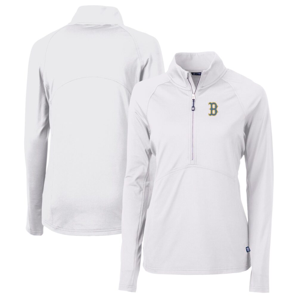 Women's Boston Red Sox Cutter & Buck White City Connect Adapt Eco Knit Recycled Half-Zip Pullover Top
