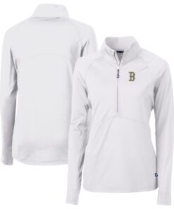 Women's Boston Red Sox Cutter & Buck White City Connect Adapt Eco Knit Recycled Half-Zip Pullover Top