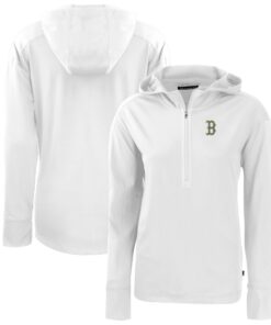 Women's Boston Red Sox  Cutter & Buck White City Connect Daybreak Eco Recycled Half-Zip Hoodie