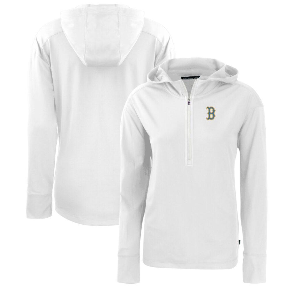 Women's Boston Red Sox  Cutter & Buck White City Connect Daybreak Eco Recycled Half-Zip Hoodie