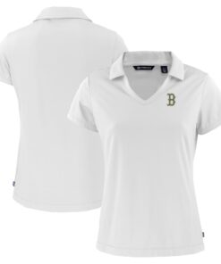 Women's Boston Red Sox  Cutter & Buck White City Connect Daybreak Eco Recycled V-Neck Polo