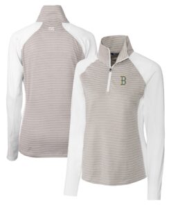 Women's Boston Red Sox  Cutter & Buck White City Connect Forge Tonal Stripe Stretch Half-Zip Pullover Top