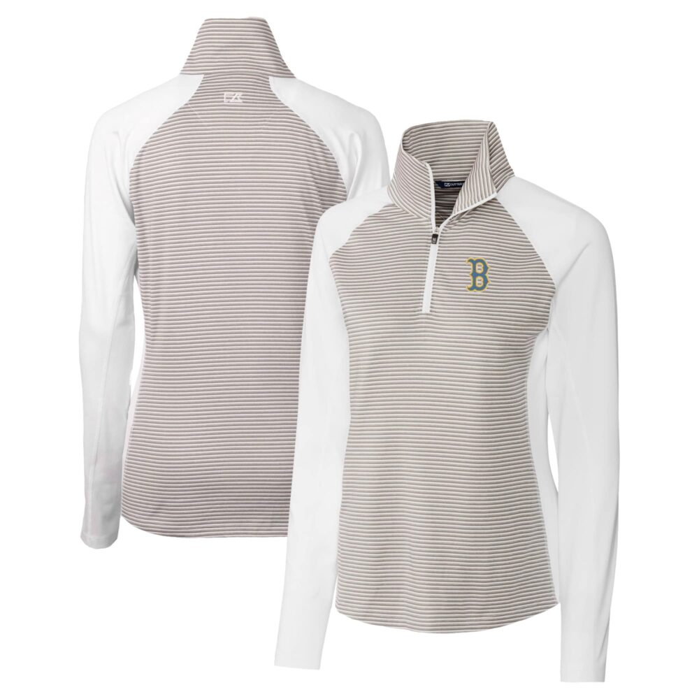 Women's Boston Red Sox  Cutter & Buck White City Connect Forge Tonal Stripe Stretch Half-Zip Pullover Top