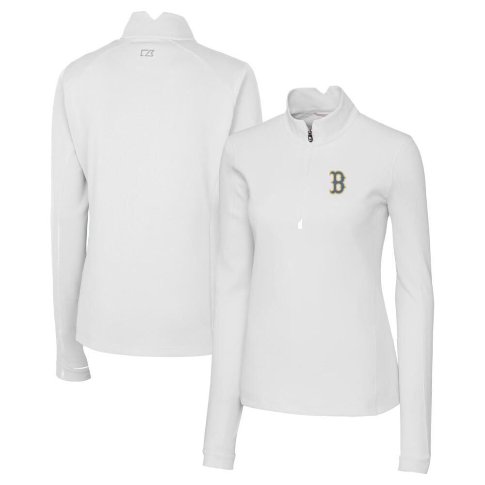 Women's Boston Red Sox Cutter & Buck White City Connect Traverse Stretch Quarter-Zip Pullover Top
