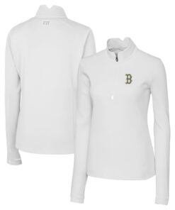 Women's Boston Red Sox Cutter & Buck White City Connect Traverse Stretch Quarter-Zip Pullover Top