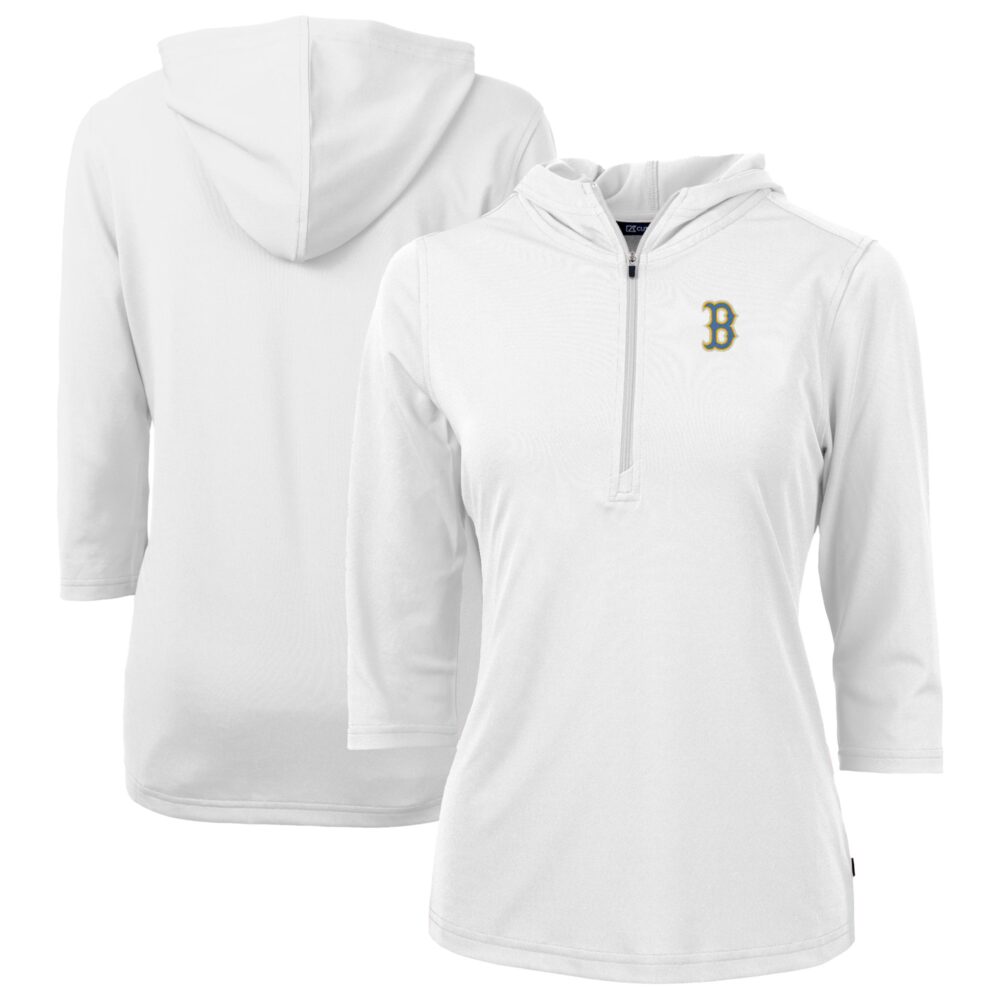 Women's Boston Red Sox Cutter & Buck White City Connect Virtue Eco Pique Recycled Half-Zip Pullover Hoodie