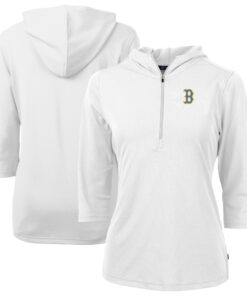 Women's Boston Red Sox Cutter & Buck White City Connect Virtue Eco Pique Recycled Half-Zip Pullover Hoodie
