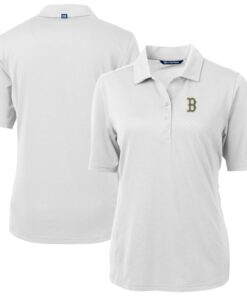 Women's Boston Red Sox Cutter & Buck White City Connect Virtue Eco Pique Recycled Polo
