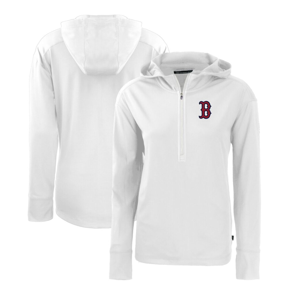 Women's Boston Red Sox  Cutter & Buck White Daybreak Eco Recycled Half-Zip Hoodie