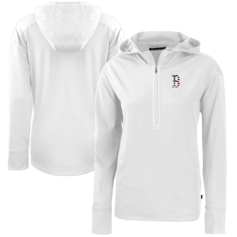 Women's Boston Red Sox  Cutter & Buck White Daybreak Eco Recycled Half-Zip Hoodie