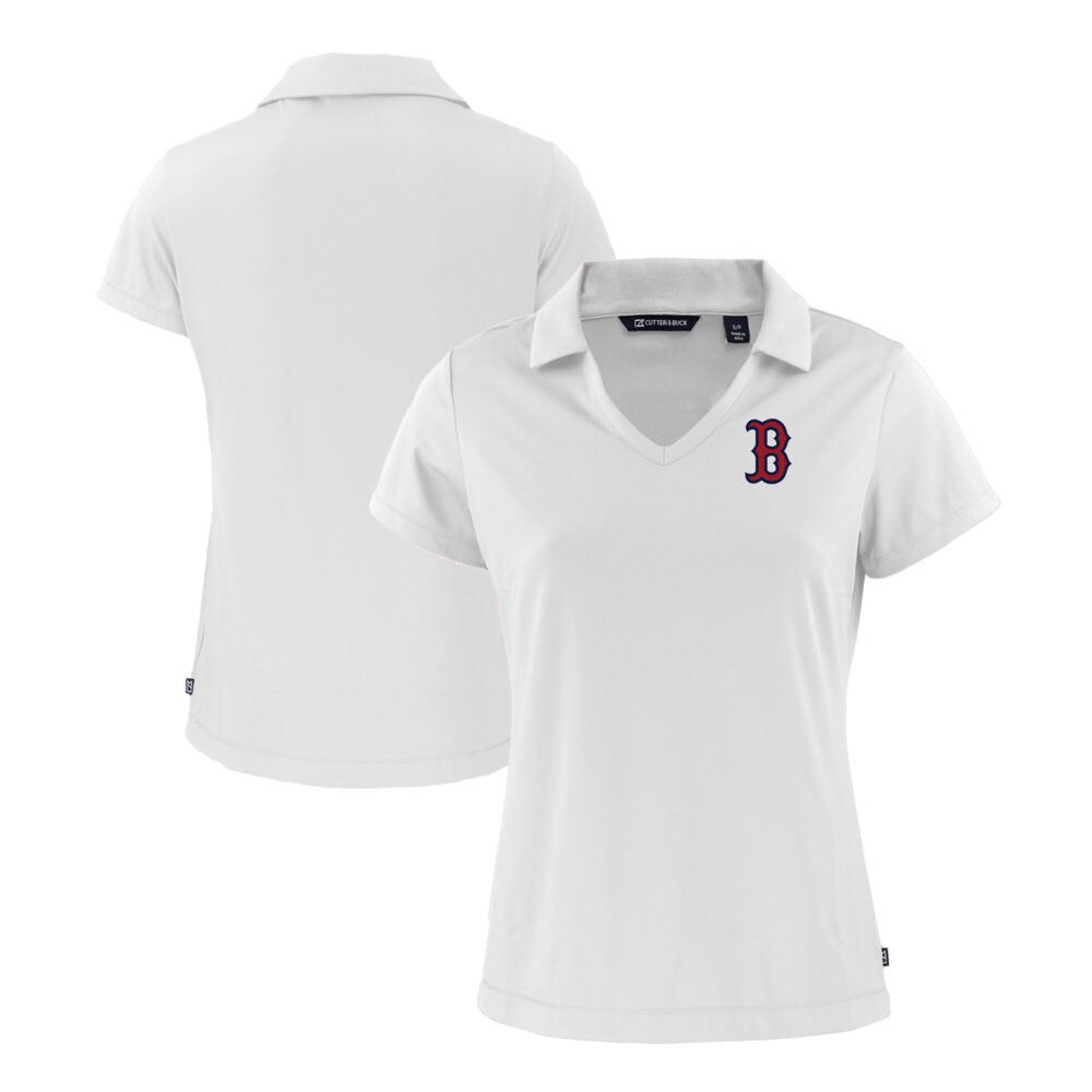 Women's Boston Red Sox  Cutter & Buck White Daybreak Eco Recycled V-Neck Polo