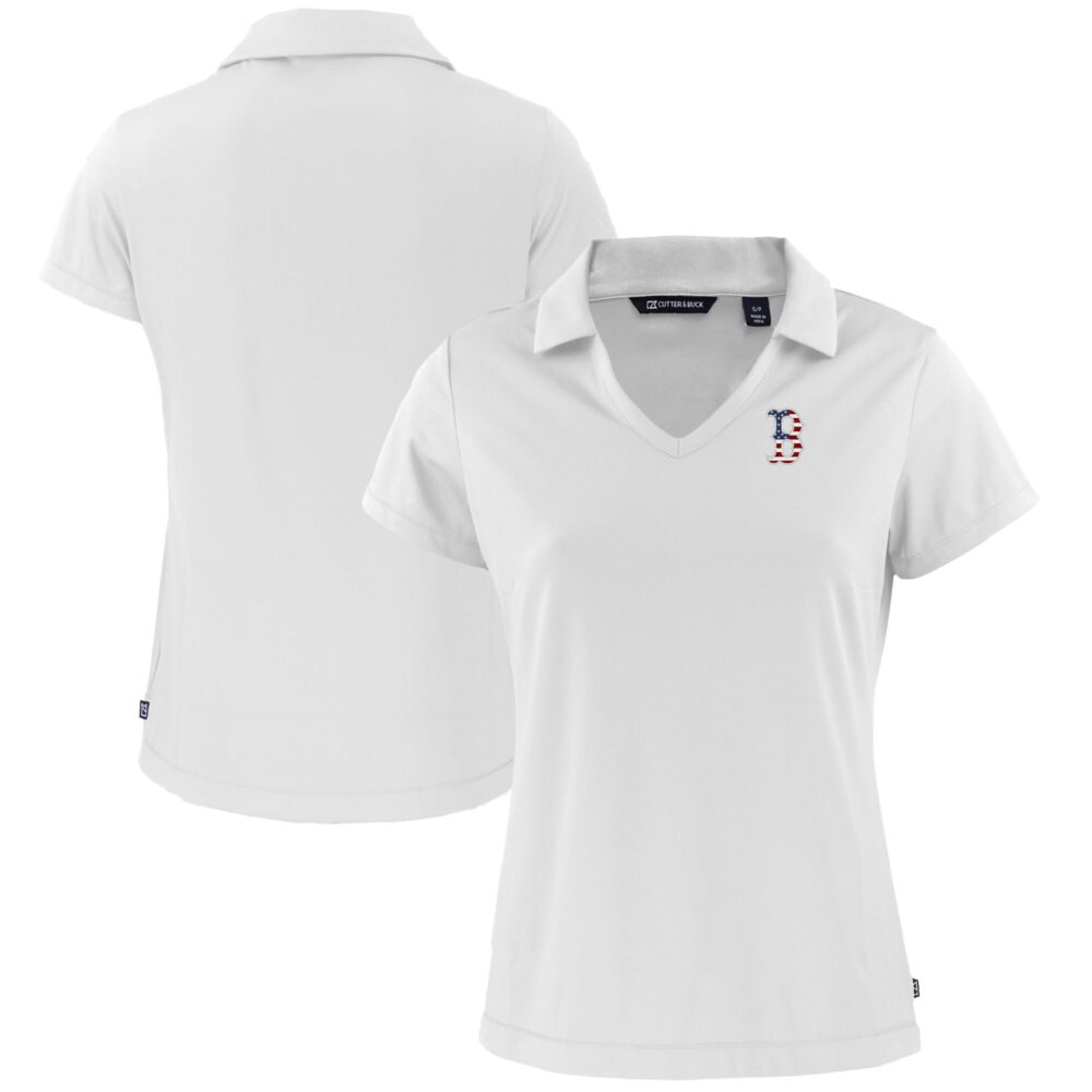 Women's Boston Red Sox  Cutter & Buck White Daybreak Eco Recycled V-Neck Polo