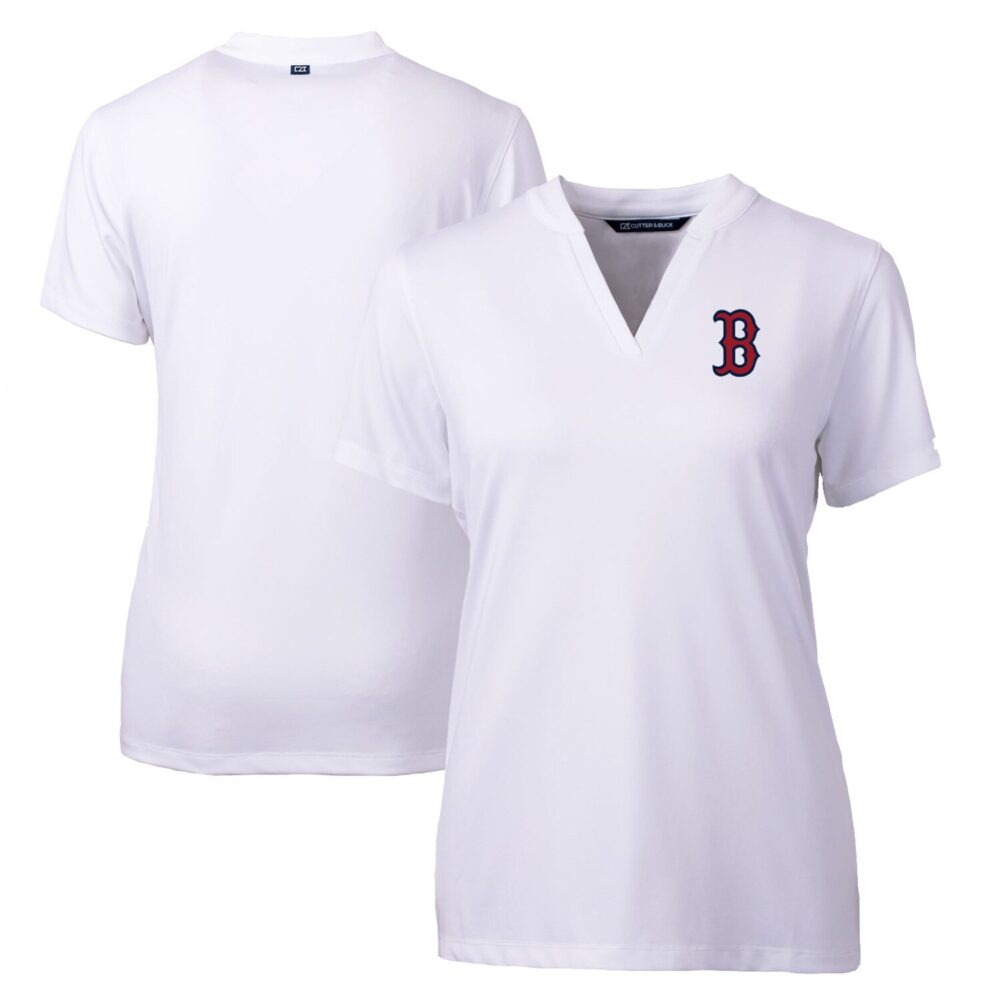 Women's Boston Red Sox Cutter & Buck White DryTec Forge Stretch V-Neck Blade Top