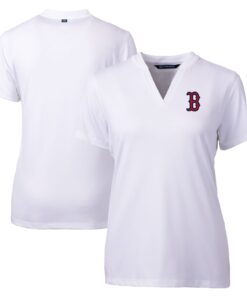 Women's Boston Red Sox Cutter & Buck White DryTec Forge Stretch V-Neck Blade Top