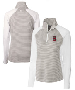 Women's Boston Red Sox  Cutter & Buck White DryTec Forge Tonal Stripe Half-Zip Top