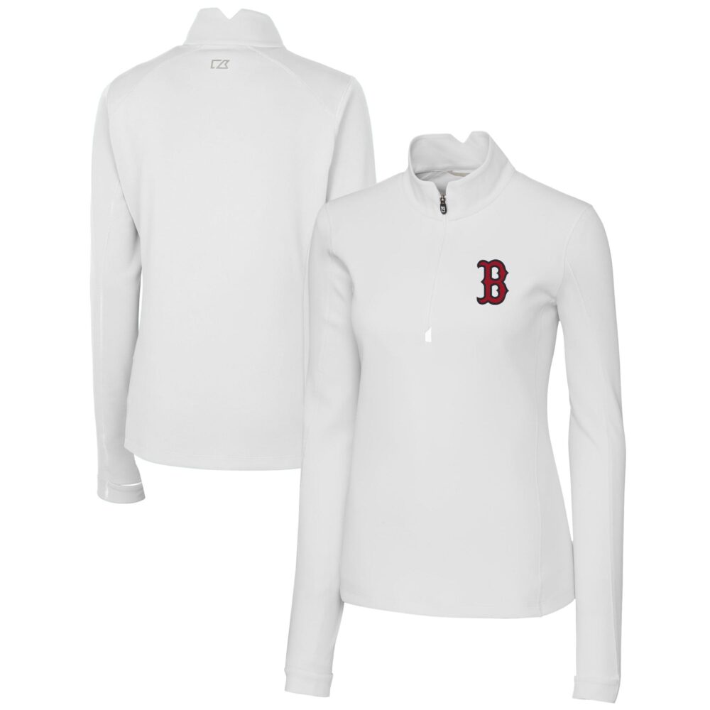 Women's Boston Red Sox  Cutter & Buck White DryTec Traverse Stretch Quarter-Zip Pullover Top