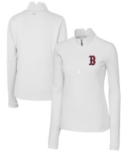 Women's Boston Red Sox  Cutter & Buck White DryTec Traverse Stretch Quarter-Zip Pullover Top