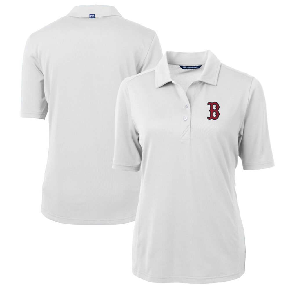 Women's Boston Red Sox  Cutter & Buck White DryTec Virtue Eco Pique Recycled Polo