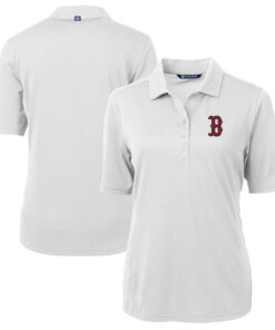 Women's Boston Red Sox  Cutter & Buck White DryTec Virtue Eco Pique Recycled Polo