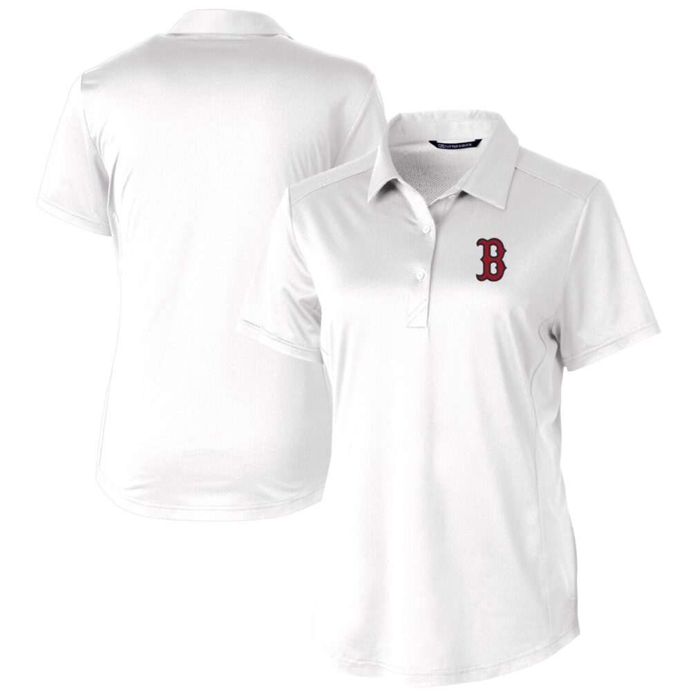 Women's Boston Red Sox Cutter & Buck White Prospect Textured Stretch Polo